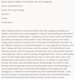 Review by Amy's Bookshelf of "Ripples in the Waters by Lake Kawaguchi"